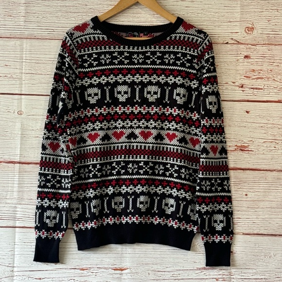 NWT Dolls Kill Too Fast Skull Hearts Sweater Sz S - Picture 6 of 11